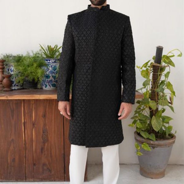 Black Embroidered Sequin Sherwani DD-02