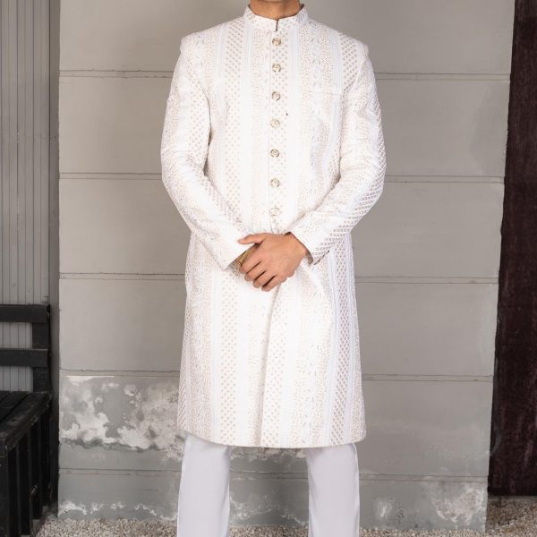 White And Golden Groom Sherwani DD001