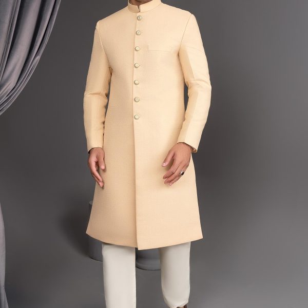 Skin Golden Self Texture Simple Sherwani