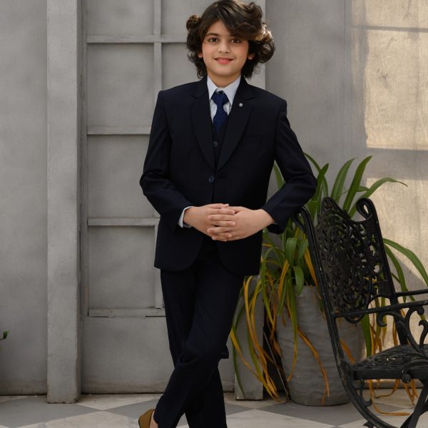 boys coat pant 3pc suit - blue