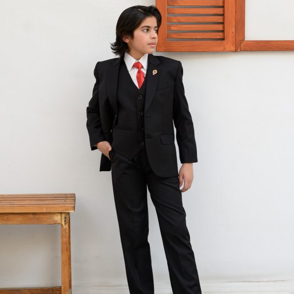 boys coat pant 3pc suits - black