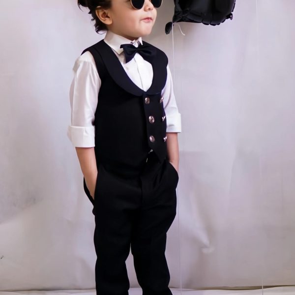 4pcs Black suit (WaistCoat+Pant+Shirt+Bow) - CPW 005