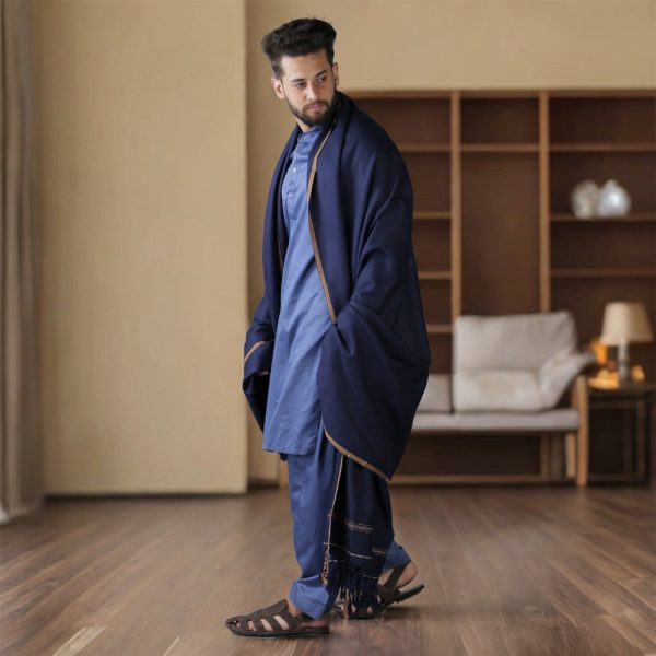 Peshawari Dhussa Shawl - Navy Blue