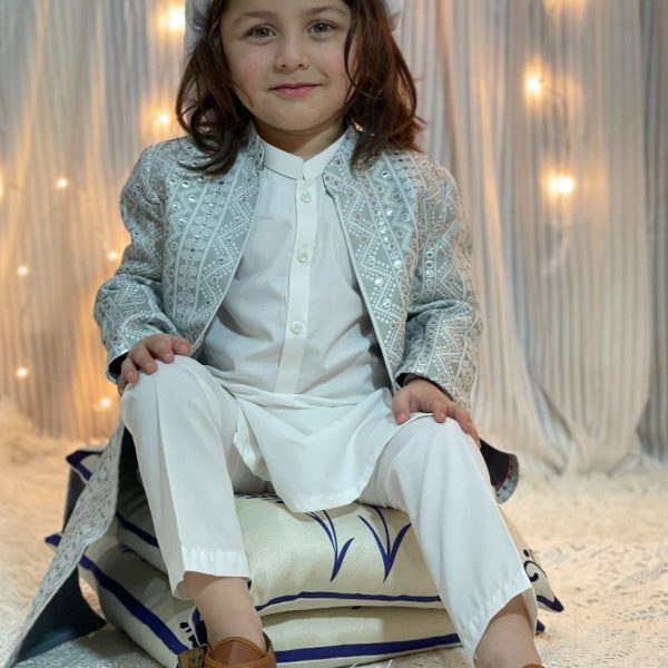 Grey Long Open Sherwani S25
